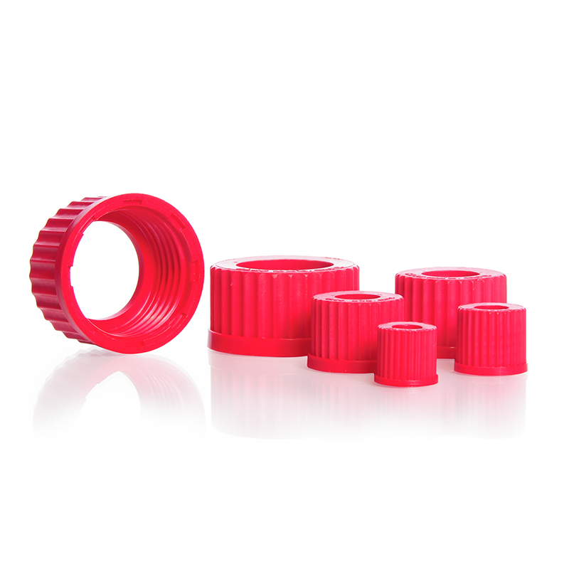 Tappo Forato - GL 45 - Rosso in PBTP Foro Ø 34 mm Resistente da -45°C a +180°C